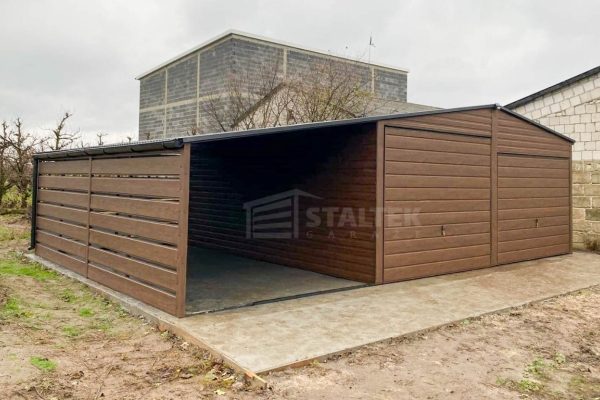Ogłoszenie - Garaż blaszany 6x6 + wiata 3x6 - 2x Brama uchylna - rynny - drewnopodobny Dach dwuspadowy ST109. Zdjęcie 3