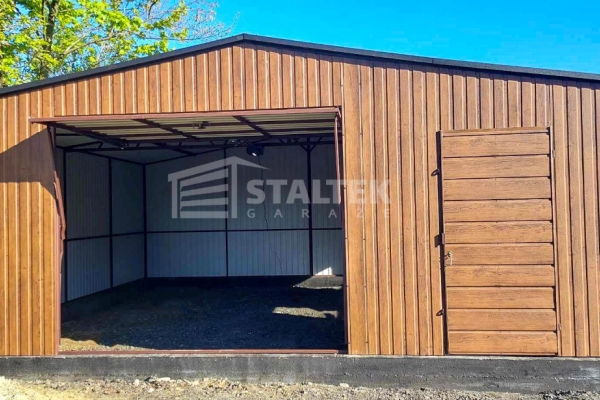 Ogłoszenie - Garaż blaszany 6x6 Brama + drzwi + 2x okno drewnopodobny - jasny orzech  + antracyt Dach dwuspadowy ST111. Zdjęcie 4