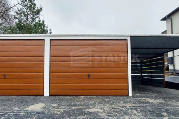 Ogłoszenie - Garaż blaszany 6x6 + wiata 3,5 2x Brama uchylna + biały + drewnopodobny spad w tył ST113. Zdjęcie 2