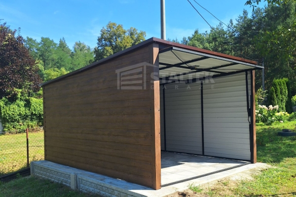 Ogłoszenie - Garaż blaszany 3x4 Brama uchylna - jasny orzech drewnopodobny - Spad w tył ST121. Zdjęcie 2