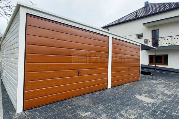 Ogłoszenie - Garaż blaszany 6x6 + wiata 3,5 2x Brama uchylna + biały + drewnopodobny spad w tył ST113. Zdjęcie 4