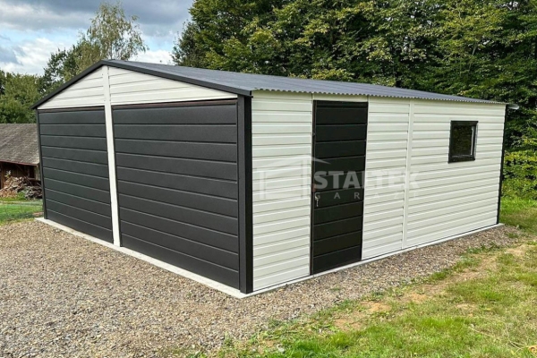 Ogłoszenie - Garaż Blaszany 6x6 - 2x Brama Uchylna - Drzwi - Okno - Biały - Antracyt - dach Dwuspadowy ST115. Zdjęcie 3