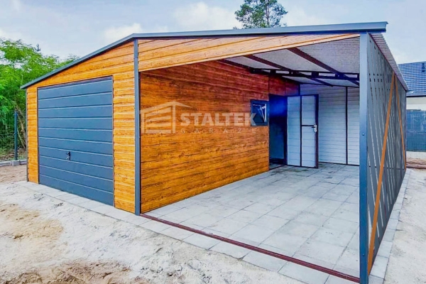 Ogłoszenie - Garaż Blaszany 4x6m + Wiata 4x6m Panele Verona Brama Uchylna Okno Drzwi Drewnopodobny ST138. Zdjęcie 2