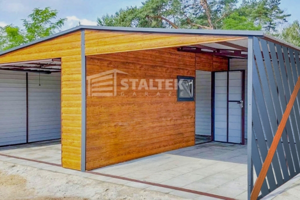 Ogłoszenie - Garaż Blaszany 4x6m + Wiata 4x6m Panele Verona Brama Uchylna Okno Drzwi Drewnopodobny ST138. Zdjęcie 4