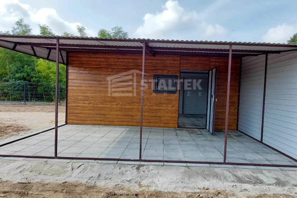 Ogłoszenie - Garaż blaszany 4x6 + wiata 4m - Brama uchylna - Drzwi - okno - jasny orzech drewnopodobny Dach dwuspadowy ST119. Zdjęcie 5