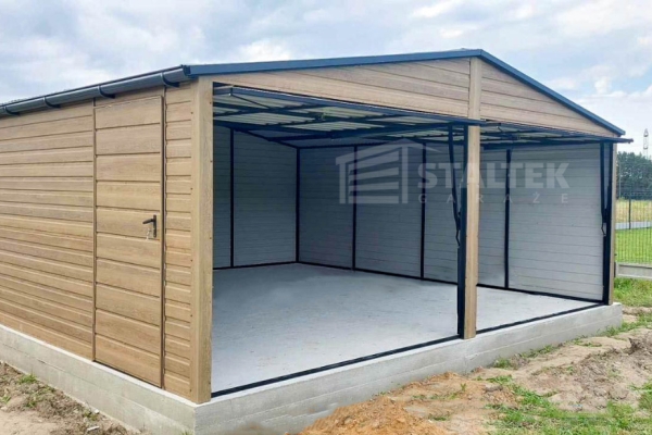 Ogłoszenie - Garaż blaszany 6x5,8m - 2x brama uchylna - drzwi - okno - winchester - drewnopodobny - rynny - dach dwuspadowy ST137. Zdjęcie 3
