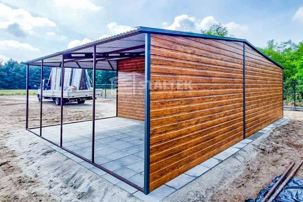 Ogłoszenie - Garaż Blaszany 4x6m + Wiata 4x6m - Brama Uchylna - Okno - Drzwi  Drewnopodobny - dach Dwuspad ST136. Zdjęcie 4