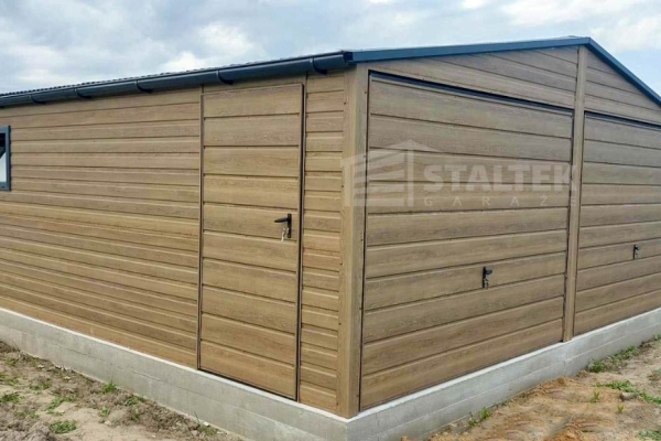 Ogłoszenie - Garaż blaszany 6x5,8m - 2x brama uchylna - drzwi - okno - winchester - drewnopodobny - rynny - dach dwuspadowy ST137. Zdjęcie 5