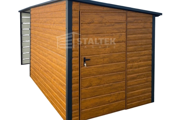 Ogłoszenie - Schowek - Domek Ogrodowy 3x2m + wiata 3m -  Drzwi  - jasny orzech - dach spad w tył ST129. Zdjęcie 1