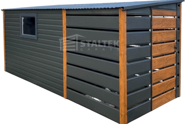 Ogłoszenie - Schowek - Domek Ogrodowy 3x2m + wiata 2m -  2x Drzwi  - okno - jasny orzech - dach spad w tył ST131. Zdjęcie 1