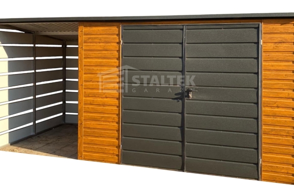 Ogłoszenie - Schowek - Domek Ogrodowy 3x2m + wiata 1,5m - Brama - jasny orzech - dach spad w tył ST132. Zdjęcie 1