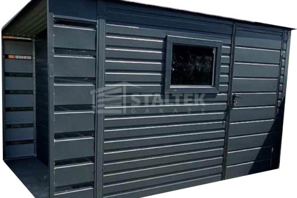 Ogłoszenie - Schowek - domek ogrodowy 2,5x2,5m + wiata 0,5m - drzwi - okno - antracyt - dach spad w tył ST141. Zdjęcie 1