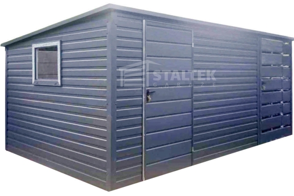 Ogłoszenie - Schowek - Domek Ogrodowy 4x2,5 + Wiata 1,5m - 2x Drzwi - Okno - antracyt - dach spad w tył ST150. Zdjęcie 1