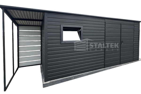 Ogłoszenie - Schowek - Domek Ogrodowy 5x2m + wiata 1m -  Drzwi  - okno - antracyt - dach spad w tył ST127. Zdjęcie 1