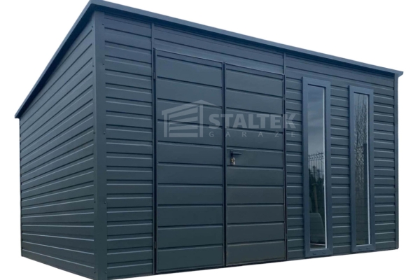 Ogłoszenie - Schowek - Domek Ogrodowy 4,5x3 - Brama - 2x okno - antracyt - dach spad w tył ST128. Zdjęcie 1