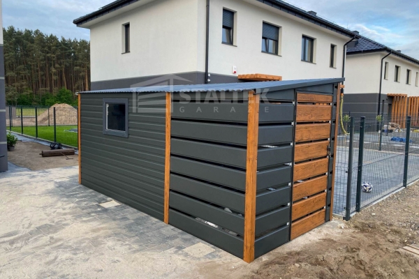 Ogłoszenie - Schowek - Domek Ogrodowy 3x2m + wiata 2m -  2x Drzwi  - okno - jasny orzech - dach spad w tył ST131. Zdjęcie 3