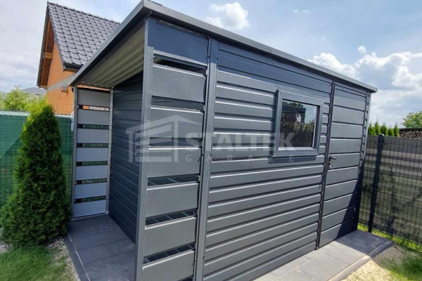 Ogłoszenie - Schowek - domek ogrodowy 2,5x2,5m + wiata 0,5m - drzwi - okno - antracyt - dach spad w tył ST141. Zdjęcie 4