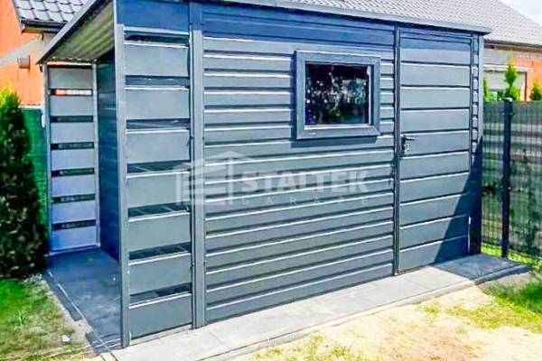 Ogłoszenie - Schowek - Domek Ogrodowy 2,5x2,5m + Wiata 0,5 - Drzwi - Okno - Antracyt - Dach spad w tył ST143. Zdjęcie 2