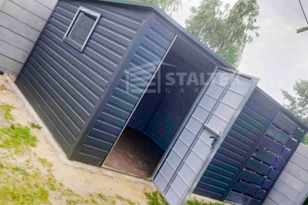 Ogłoszenie - Schowek - Domek Ogrodowy 4x2,5 + Wiata 1,5m - 2x Drzwi - Okno - antracyt - dach spad w tył ST150. Zdjęcie 4