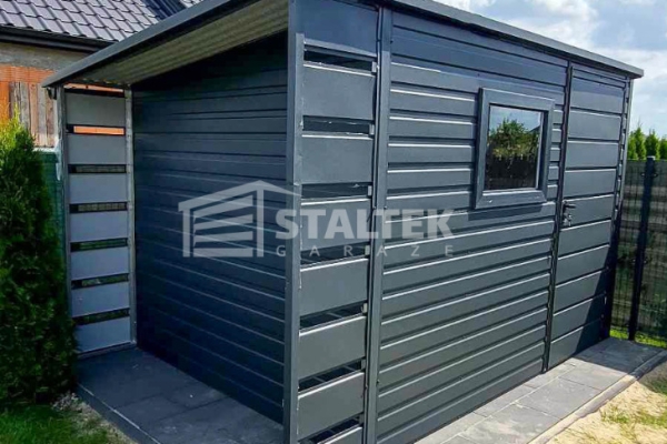 Ogłoszenie - Schowek - Domek Ogrodowy 3x2 + wiata 0,5m - Drzwi - okno - antracyt - dach spad w tył ST104. Zdjęcie 2