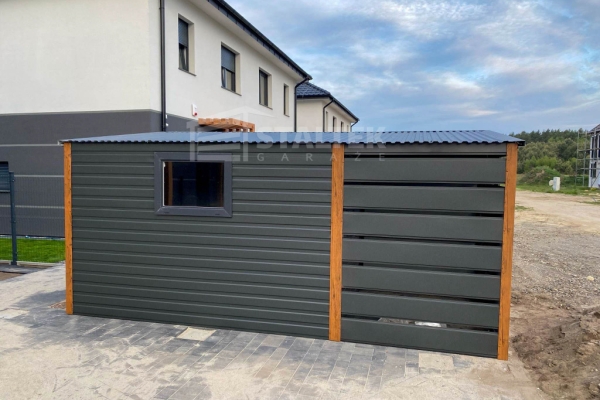 Ogłoszenie - Schowek - Domek Ogrodowy 3x2m + wiata 2m -  2x Drzwi  - okno - jasny orzech - dach spad w tył ST131. Zdjęcie 2