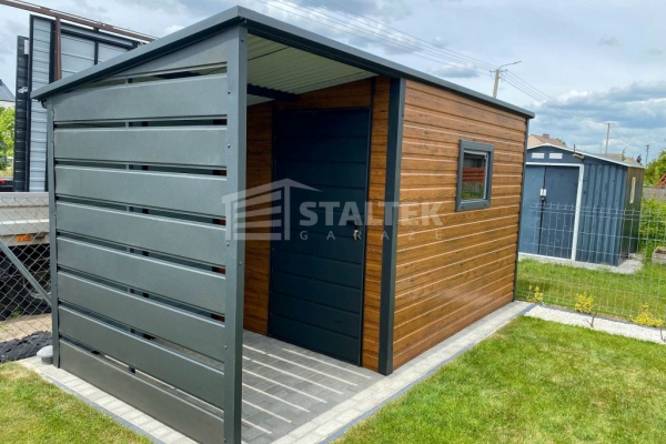 Ogłoszenie - Schowek - Domek Ogrodowy 3x2m + wiata 1,5m -  Drzwi  - okno - jasny orzech - dach spad w tył ST134. Zdjęcie 2