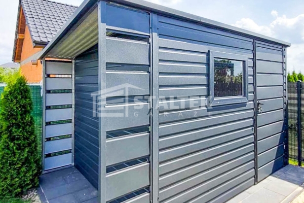 Ogłoszenie - Schowek - Domek Ogrodowy 2,5x2,5m + Wiata 0,5 - Drzwi - Okno - Antracyt - Dach spad w tył ST143. Zdjęcie 4