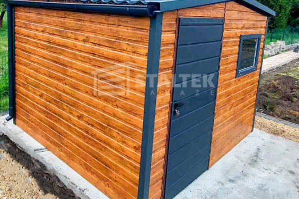 Ogłoszenie - Schowek domek ogrodowy 3x4m - drzwi - okno - jasny orzech - drewnopodobny - antracyt - blachodachówka rynny ST145. Zdjęcie 5
