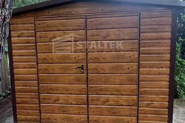 Ogłoszenie - Schowek - domek ogrodowy 3x2m - Brama dwuskrzydłowa - jasny orzech - drewnopodobny - rynny - dach dwuspadowy ST147. Zdjęcie 3