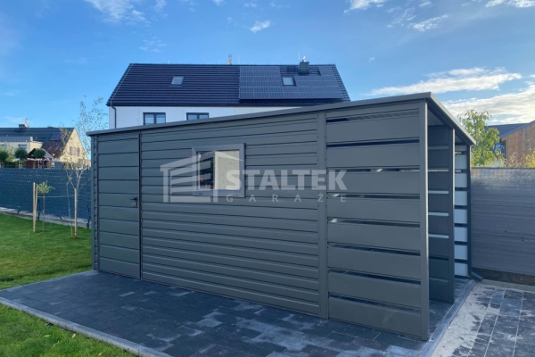 Ogłoszenie - Schowek - Domek ogrodowy 3,8x2,5m + wiata 1,2m - drzwi - okno - Antracyt - dach spad w tył ST149. Zdjęcie 2