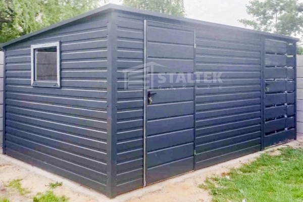 Ogłoszenie - Schowek - Domek Ogrodowy 4x2,5 + Wiata 1,5m - 2x Drzwi - Okno - antracyt - dach spad w tył ST150. Zdjęcie 2