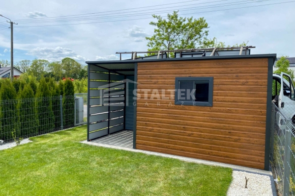 Ogłoszenie - Schowek - Domek Ogrodowy 3x2m + wiata 1,5m -  Drzwi  - okno - jasny orzech - dach spad w tył ST134. Zdjęcie 4