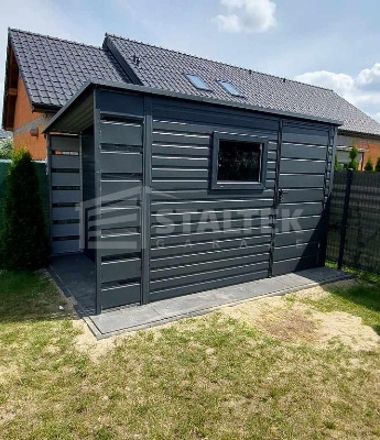 Ogłoszenie - Schowek - domek ogrodowy 2,5x2,5m + wiata 0,5m - drzwi - okno - antracyt - dach spad w tył ST141. Zdjęcie 3