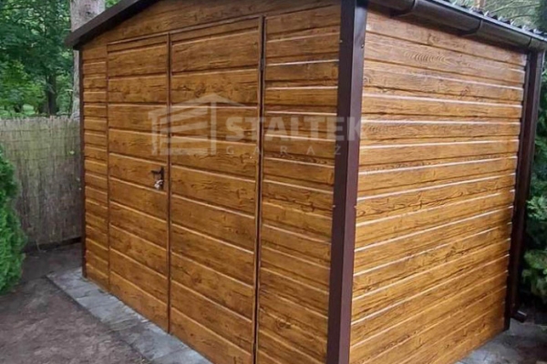 Ogłoszenie - Schowek - domek ogrodowy 3x2m - Brama dwuskrzydłowa - jasny orzech - drewnopodobny - rynny - dach dwuspadowy ST147. Zdjęcie 4