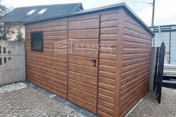 Ogłoszenie - Schowek - domek ogrodowy 3x2,5m - drzwi - okno - ciemny orzech - drewnopodobny - dach spad w tył ST148. Zdjęcie 4