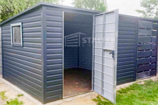 Ogłoszenie - Schowek - Domek Ogrodowy 4x2,5 + Wiata 1,5m - 2x Drzwi - Okno - antracyt - dach spad w tył ST150. Zdjęcie 3