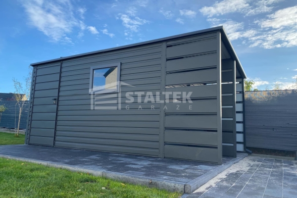 Ogłoszenie - Schowek - Domek ogrodowy 3,8x2,5 + wiata 1,2 - drzwi - okno - Antracyt - dach spad w tył ST103. Zdjęcie 4