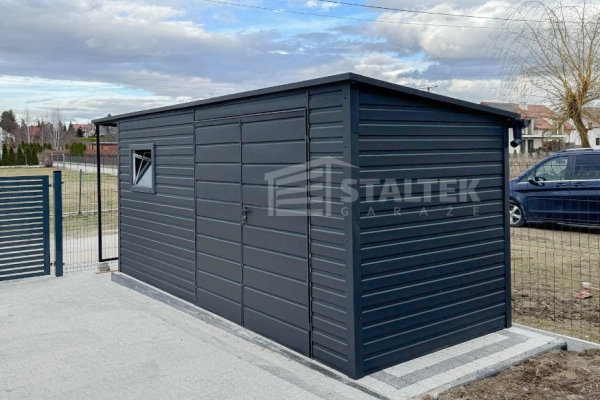 Ogłoszenie - Schowek - Domek Ogrodowy 5x2m + wiata 1m -  Drzwi  - okno - antracyt - dach spad w tył ST127. Zdjęcie 2