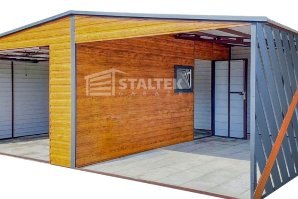 Ogłoszenie - Garaż Blaszany 4x6m + Wiata 4x6m Panele Verona Brama Uchylna Okno Drzwi Drewnopodobny ST138. Zdjęcie 1