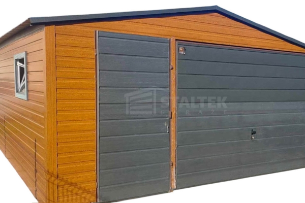 Ogłoszenie - Garaż blaszany 5x5 Brama + drzwi + okno - złoty dąb drewnopodobny Dach dwuspadowy ST118. Zdjęcie 1