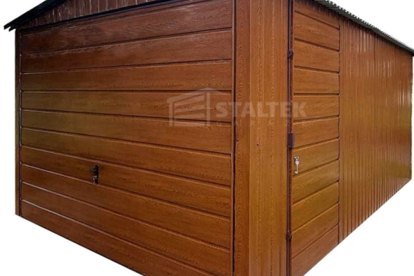 Ogłoszenie - Garaż blaszany 3x5 Brama uchylna - drzwi - jasny orzech - drewnopodobny -  dach dwuspadowy ST124. Zdjęcie 1