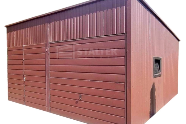 Ogłoszenie - Hala Garaż blaszany 6x6 - 2x Brama - okno - jasny brąz  - dach spad w tył ST108. Zdjęcie 1