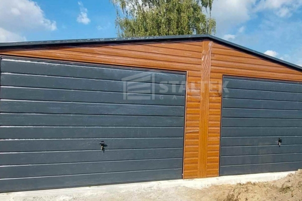 Ogłoszenie - Garaż Blaszany 8x5 - 2x Brama Uchylna - Okno - Drzwi - Antracyt - jasny orzech Drewnopodobny - dach Dwuspadowy ST112. Zdjęcie 2