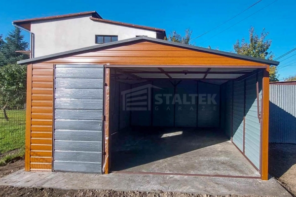 Ogłoszenie - Garaż blaszany 5x5 Brama + drzwi + okno - złoty dąb drewnopodobny Dach dwuspadowy ST118. Zdjęcie 5