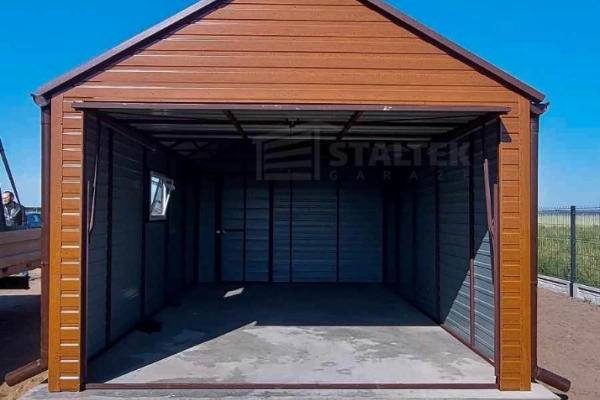 Ogłoszenie - Garaż blaszany 3x5 - Brama uchylna - drzwi - okno - jasny orzech - drewnopodobny - rynny - dach dwuspadowy ST123. Zdjęcie 3