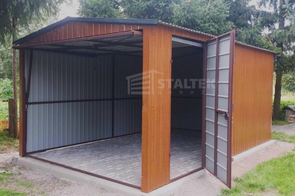 Ogłoszenie - Garaż blaszany 3x5 Brama uchylna - drzwi - jasny orzech - drewnopodobny -  dach dwuspadowy ST124. Zdjęcie 3