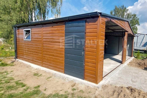 Ogłoszenie - Garaż Blaszany 8x5 - 2x Brama Uchylna - Okno - Drzwi - Antracyt - jasny orzech Drewnopodobny - dach Dwuspadowy ST112. Zdjęcie 3