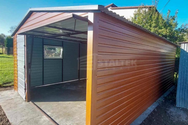 Ogłoszenie - Garaż blaszany 5x5 Brama + drzwi + okno - złoty dąb drewnopodobny Dach dwuspadowy ST118. Zdjęcie 2