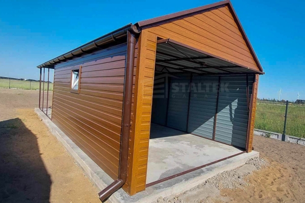 Ogłoszenie - Garaż blaszany 3x5 - Brama uchylna - drzwi - okno - jasny orzech - drewnopodobny - rynny - dach dwuspadowy ST123. Zdjęcie 7