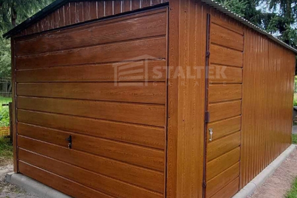 Ogłoszenie - Garaż blaszany 3x5 Brama uchylna - drzwi - jasny orzech - drewnopodobny -  dach dwuspadowy ST124. Zdjęcie 2